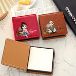 Personalised Cartoon Reading Character PU Leather Classic Sticky Notepad Holder with Name Desk Organizer Birthday Gift for Book Lovers Bookworms