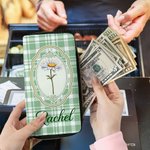 Personalisierte exquisite Vintage Plaid Geburt Blume Multi-Compartment PU Leder Brieftasche mit Namen Muttertag Geburtstag Geschenk für Mama Großmutter