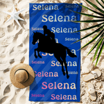Personalized Horse Owner Silhouette Quick Dry Oversized Microfiber Beach Towel with Name Travel Essentials Beach Party Gift for Equestrian Horse Lover