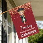 Personalised Cartoon Graduate Garden Flag with Text and Year Outdoor Yard Decor Graduation Gift for Graduates