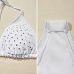 Personalized White Glitter Rhinestone Triangle Cup Bikini Swimsuit with Name Beach Vacation Honeymoons Gift for Bride