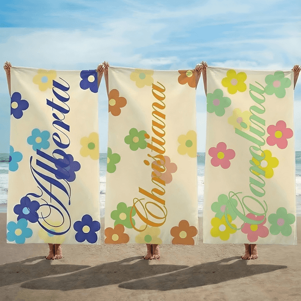 Personalised Multicolor Daisy Quick Dry Oversized Microfiber Beach Towel with Name Holiday Travel Essential Birthday Gift for Woman