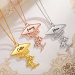 Personalised Cute Bear Graduation Necklace with Engraved Name and Birthstone Graduation Gift for Class of 2026 Graduates