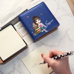 Personalised Cartoon Reading Character PU Leather Classic Sticky Notepad Holder with Name Desk Organizer Birthday Gift for Book Lovers Bookworms