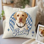 Personalizada linda mascota Foto Checkboard Imitación Bordado Efecto Arrojar Funda de almohada con nombre Decoración del hogar Regalo de cumpleaños para los amantes de las mascotas
