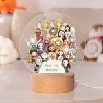 Personalized Watercolor Cartoon Holy Saints of Heaven LED Night Light with Name and Wooden Base Room Decor Birthday Gift for Newborns Catholics
