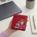 Personalised Cartoon Female Teacher PU Leather Classic Sticky Notepad Holder with Text Desk Organizer Back to School Gift for Teachers Educators