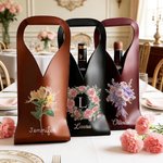 Sac à vin en cuir PU avec initiales et nom Cadeau d'anniversaire de fête des mères pour les amateurs de vin