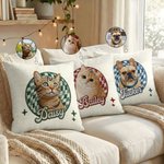 Personalizada linda mascota Foto Checkboard Imitación Bordado Efecto Arrojar Funda de almohada con nombre Decoración del hogar Regalo de cumpleaños para los amantes de las mascotas