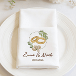 Personalized Embroidered-Look Wedding Ring 100% Cotton Napkin with Name and Date Table Decoration Wedding Bridal Shower Gift for Bride