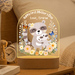 Luce notturna personalizzata in acrilico con nome e base in legno per la decorazione della stanza, regalo di compleanno per la mamma e per la festa della mamma.