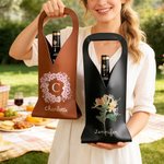 Sac à vin en cuir PU avec initiales et nom Cadeau d'anniversaire de fête des mères pour les amateurs de vin