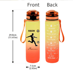 Silueta de figura deportiva personalizada Botella de agua de 32 oz a prueba de fugas con nombre y marcador de hora Accesorios deportivos Regalo de cumpleaños para aficionados al deporte