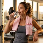 Personalized Barbell Outline 100% Cotton Gym Towel with Embroidered Name Daily Use Birthday Sport Gift for Fitness Enthusiast Weightlifter