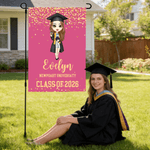 Personalised Cartoon Graduate Garden Flag with Text and Year Outdoor Yard Decor Graduation Gift for Graduates