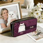 Personalized Retro Cartoon Cat PU Leather Wallet with Name Birthday Anniversary Memorial Gift for Cat Pet Lovers