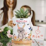 Pot de fleurs en céramique personnalisé avec nom et plateau en bambou pour la maison Cadeau de fête des mères pour maman