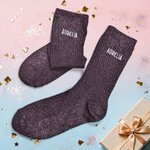 Personalisierte gestickten Namen Glitter Multicolor Mid-Calf Socken weichen täglichen Verschleiß Partei Geburtstag Geschenk für Frau