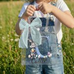 Sacchetto regalo personalizzato con nome e iniziali del coniglietto pasquale, bomboniere della festa della caccia all'uovo di Pasqua per bambini