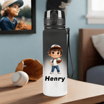 Personalized Cartoon Baseball Character Name Gradient Sports Water Bottle with Flip Top Lid and Strap Birthday Gift for Gym Fitness Baseball Lover