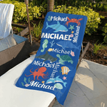Personalised Cute Ocean Creature Quick Dry Oversized Microfiber Beach Towel with Name Travel Essentials Beach Party Birthday Gift for Friends Kids