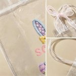 Personalised Pink Bow Ribbon Imitation Crochet Yarn Effect Easter Eggs Rabbit Clear Gift Bag with Name Easter Party Favors Gift for Kids