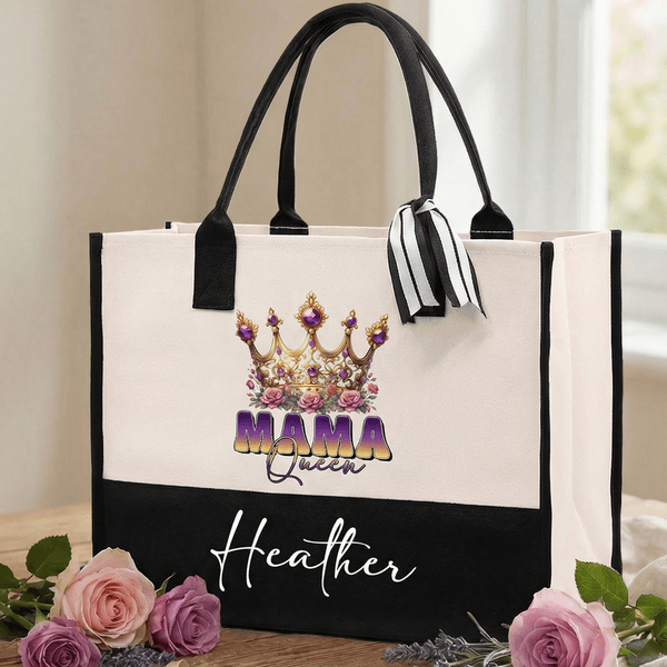 Personalised Mama Queen Floral Crown Portable Large Tote Bag with Name Travel Accessories Mother's Day Birthday Gift for Women Mom