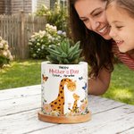 Pot de fleurs en céramique personnalisé avec nom et plateau en bambou pour la maison Cadeau de fête des mères pour maman