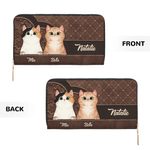 Personalized Retro Cartoon Cat PU Leather Wallet with Name Birthday Anniversary Memorial Gift for Cat Pet Lovers