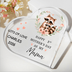 Placa acrílica personalizada Feliz 1er Día de la Madre con diseño animal y forma de corazón con nombre y año Decoración de habitación Regalo del Día de la Madre para mamá