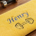 Personalized Barbell Outline 100% Cotton Gym Towel with Embroidered Name Daily Use Birthday Sport Gift for Fitness Enthusiast Weightlifter