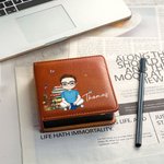 Personalised Cartoon Reading Character PU Leather Classic Sticky Notepad Holder with Name Desk Organizer Birthday Gift for Book Lovers Bookworms