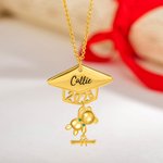 Personalised Cute Bear Graduation Necklace with Engraved Name and Birthstone Graduation Gift for Class of 2026 Graduates