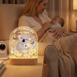 Luce notturna personalizzata in acrilico con nome e base in legno per la decorazione della stanza, regalo di compleanno per la mamma e per la festa della mamma.