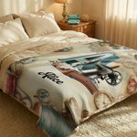 Personalised Sewing Machine Floral Initial Soft Throw Blanket with Name Mother's Day Birthday Gift for Mom Grandma Knitting Crochet Lover