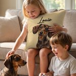 Housse d'oreiller personnalisée avec photo de l'animal de compagnie Multi-Color Imitation Embroidery Effect avec nom Décoration de la maison Cadeau d'anniversaire pour les amoureux des animaux de comp