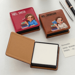 Personalised Cartoon Female Teacher PU Leather Classic Sticky Notepad Holder with Text Desk Organizer Back to School Gift for Teachers Educators
