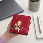 Personalised Cartoon Reading Character PU Leather Classic Sticky Notepad Holder with Name Desk Organizer Birthday Gift for Book Lovers Bookworms