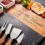 Personalised Engraved Happy Easter Bunny Acacia Marble 11 Pcs Cutting Board Coaster Set with Bowl and Spoon Easter Housewarming Gift for Mother Family