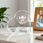 Placa acrílica personalizada Feliz 1er Día de la Madre con diseño animal y forma de corazón con nombre y año Decoración de habitación Regalo del Día de la Madre para mamá