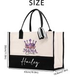 Personalised Mama Queen Floral Crown Portable Large Tote Bag with Name Travel Accessories Mother's Day Birthday Gift for Women Mom