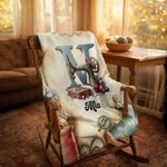 Personalised Sewing Machine Floral Initial Soft Throw Blanket with Name Mother's Day Birthday Gift for Mom Grandma Knitting Crochet Lover