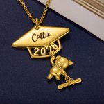 Personalised Cute Bear Graduation Necklace with Engraved Name and Birthstone Graduation Gift for Class of 2026 Graduates