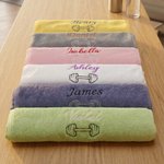 Personalized Barbell Outline 100% Cotton Gym Towel with Embroidered Name Daily Use Birthday Sport Gift for Fitness Enthusiast Weightlifter