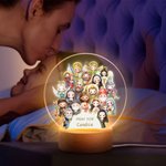 Personalized Watercolor Cartoon Holy Saints of Heaven LED Night Light with Name and Wooden Base Room Decor Birthday Gift for Newborns Catholics