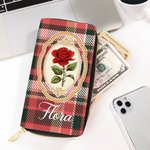 Personalisierte exquisite Vintage Plaid Geburt Blume Multi-Compartment PU Leder Brieftasche mit Namen Muttertag Geburtstag Geschenk für Mama Großmutter