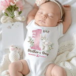 Personalised Cute Teddy Bear 100% Cotton T-shirt Baby Bodysuit with Name Birthday 1st Mother's Day Gift for Mother Baby