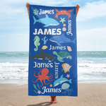 Personalised Cute Ocean Creature Quick Dry Oversized Microfiber Beach Towel with Name Travel Essentials Beach Party Birthday Gift for Friends Kids
