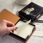Personalised Cartoon Reading Character PU Leather Classic Sticky Notepad Holder with Name Desk Organizer Birthday Gift for Book Lovers Bookworms