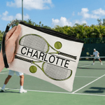 Personalised Tennis Theme Makeup Bag with Name and Wrist Strap Travel Essentials Birthday Gift for Tennis Lovers